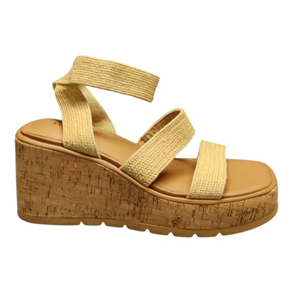 Torrid Triple Band Wedge Sandals Women 9.5 Brown Tan Cork Sole Open Toe 41610545